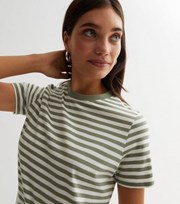 New Look Green Stripe Crew Neck Short Sleeve T-Shirt